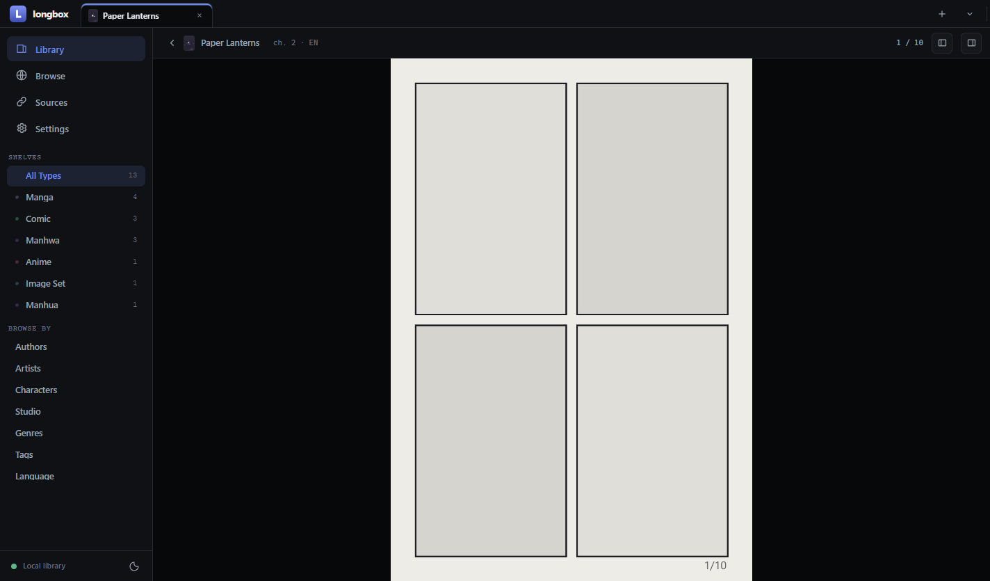 The reader with the page thumbnail rail open