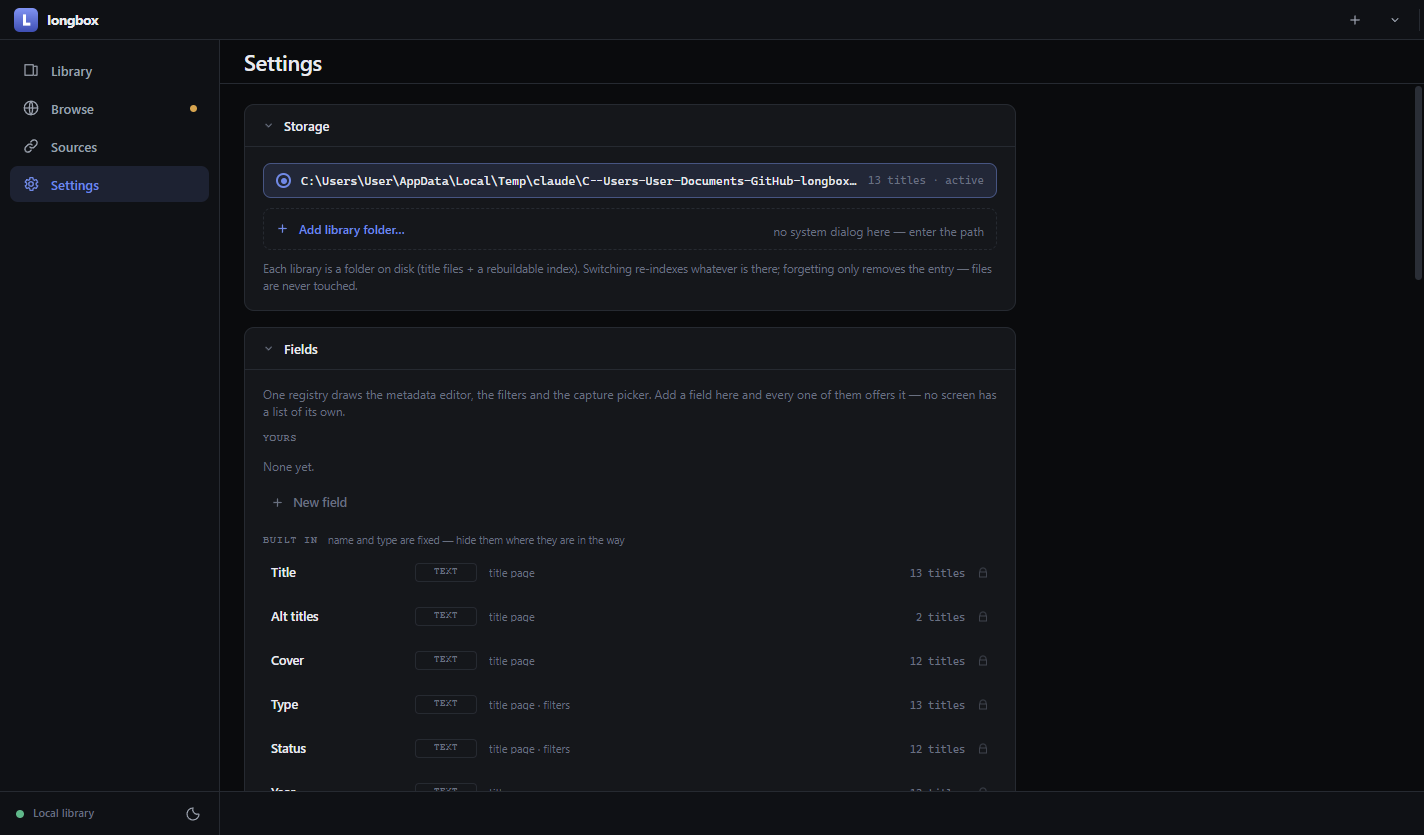 The settings screen