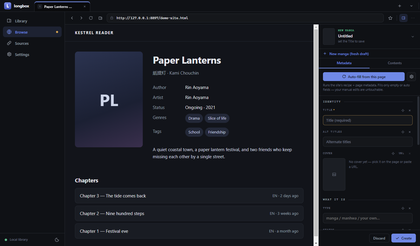 The capture browser with the draft dock open beside a source page